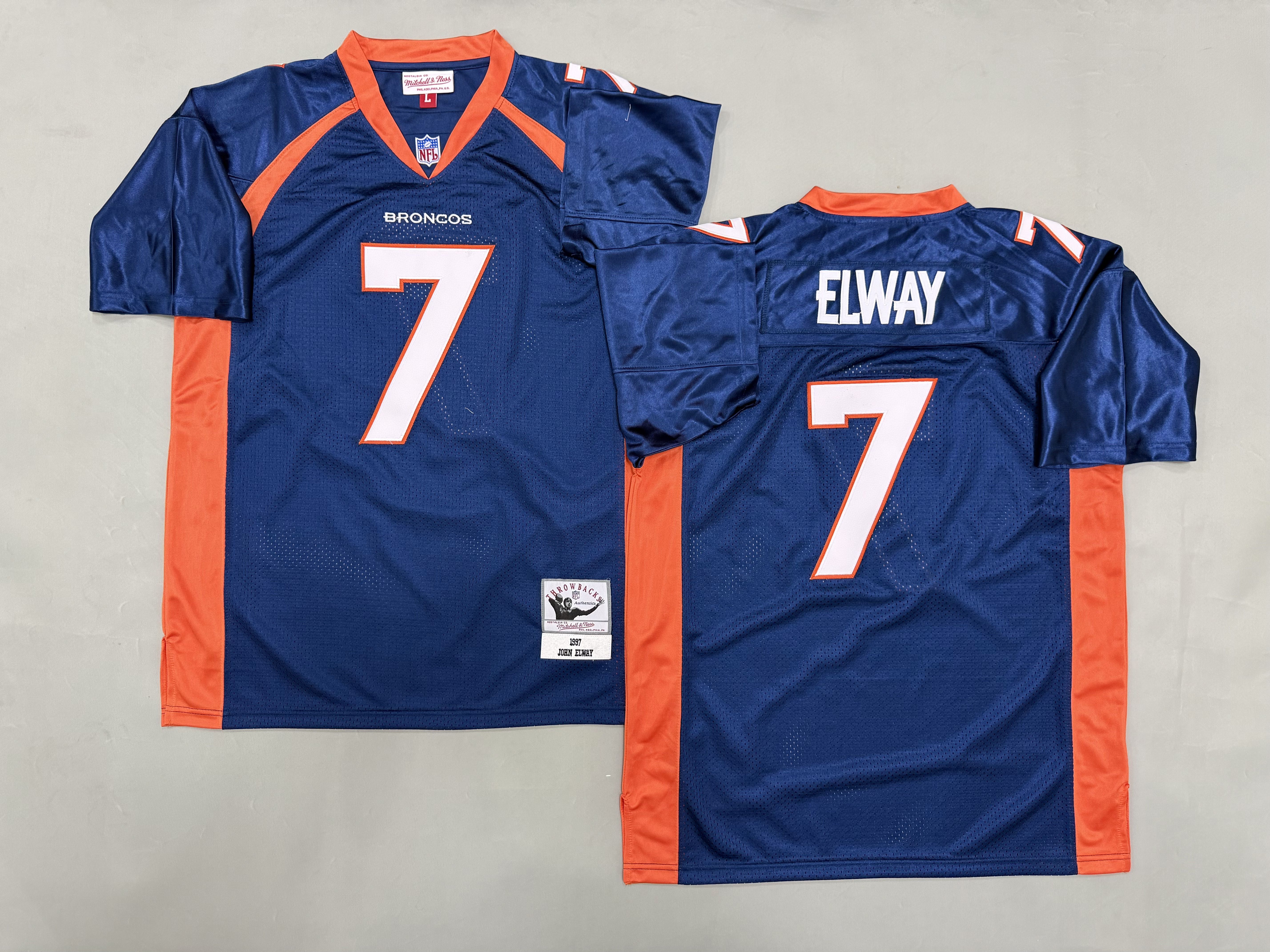 Men 2026 Denver Broncos #7 Elway Blue Throwback Limited NFL Jersey style 01